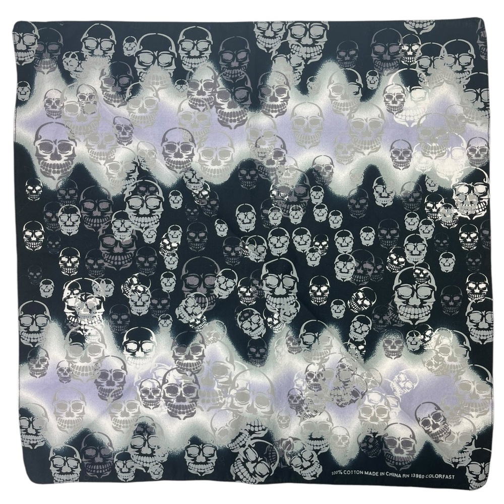Colorfast Brand Bandana Skulls RN 13960 100% Cotton Black Purple Swirls